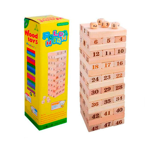 TORRE TIPO JENGA MADERA BLOQUES 48PZ DADOS